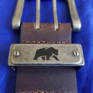 NWT Berne Men Belt 34-39" Leather 1.5"w Bear Logo Double prong Masculine Sturdy